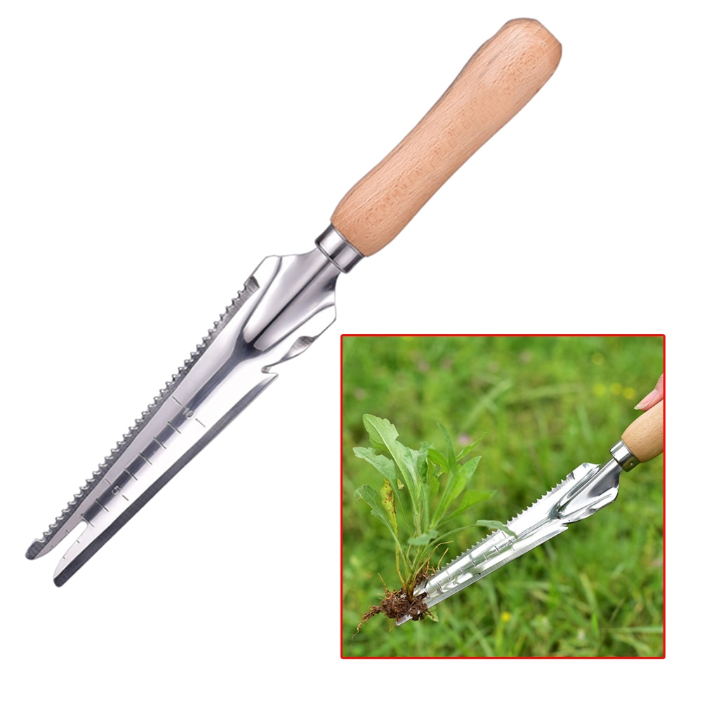 Rustfrit stål have skovl spade multi værktøj træhåndtag weeder med savtand lineal grave murske bonsai landbrugsværktøj