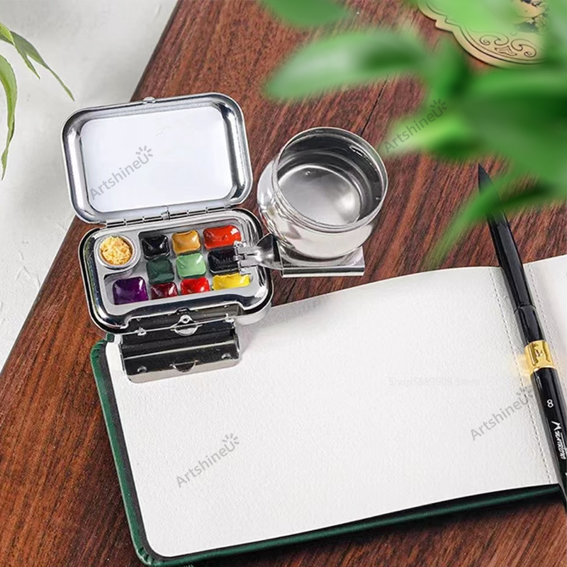 Przenośny podróżny zestaw farb akwarelowych mini 10/12/16 siatki puste pudełko dozownik pigmentu paleta zacisk magnetyczny czajnik dla artystów