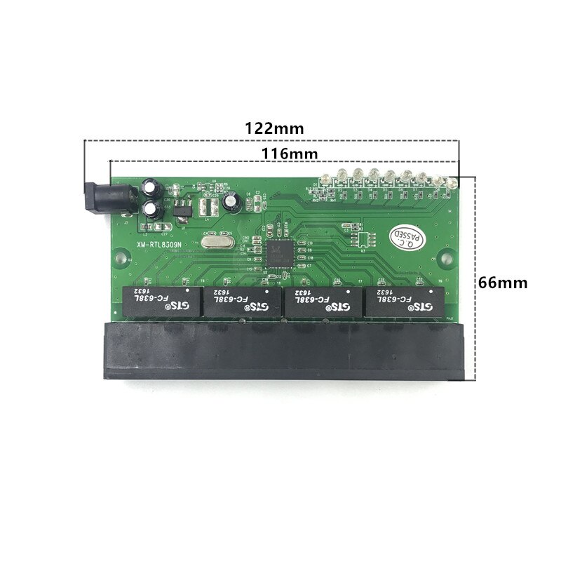 OEM factory direct mini fast 10 / 100mbps 8-port Ethernet network lan hub switch board two-layer pcb 2 rj45 1 * 8pin head port: 2-Transfer module
