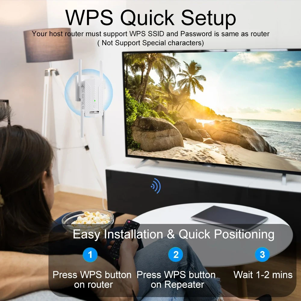 AX3000 WiFi 6 Repeater Extender Booster Dual Band 2.4G/5GHz Wi-Fi WPS Signal Amplifier Long Range Network Router for Home Office