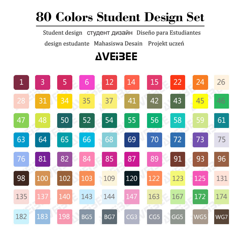 Magiska markörer set för barn 30/40/60/80/168 färg animation skiss markör två huvud ritning konst borst pennor alkoholbaserad: 80 student set