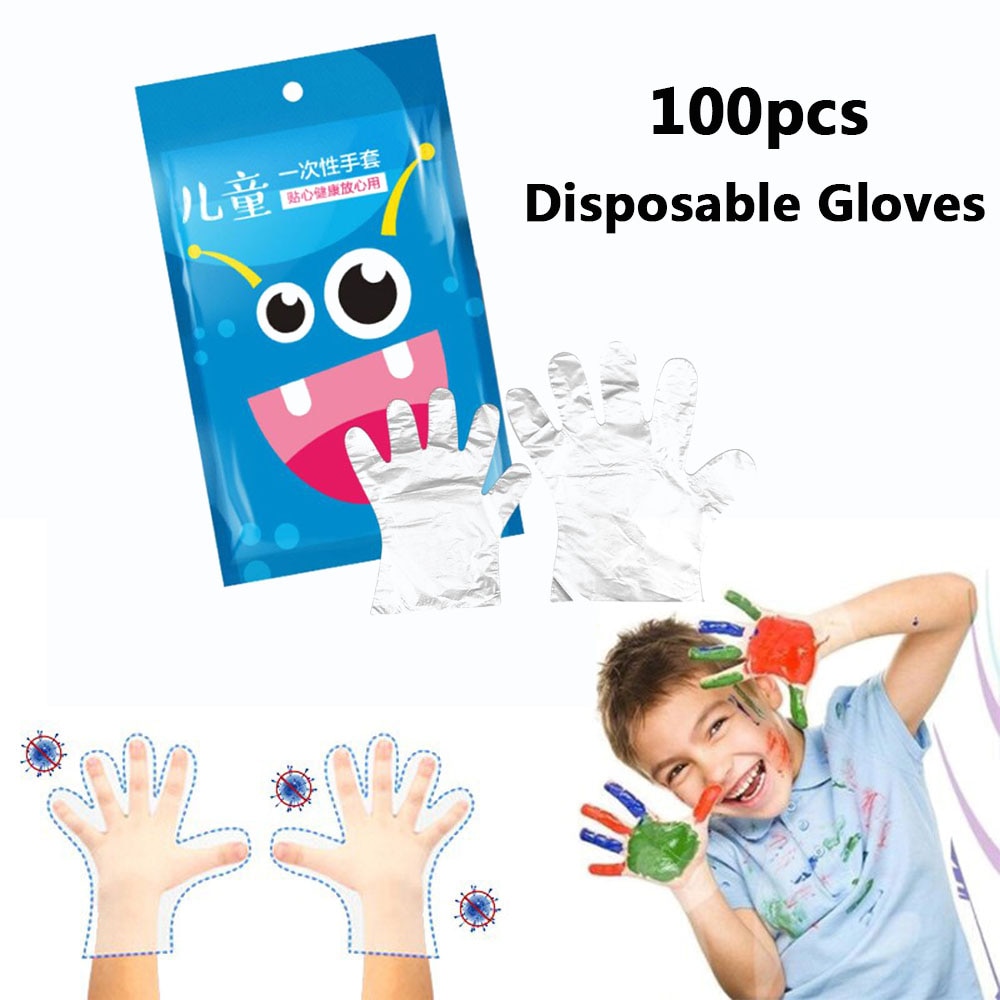 Bolsa de 100 guantes desechables multifuncionales, guantes desechables transparentes para lavar platos, cocina de jardín para niños