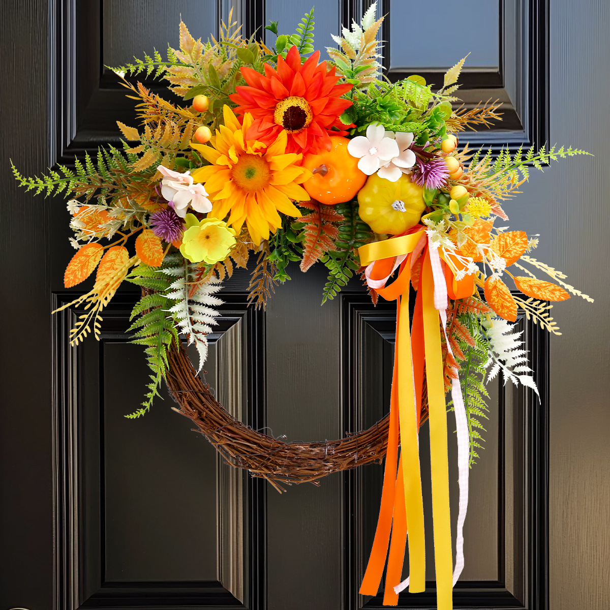 Yannew Fall Wreaths for Front Door Outside Autumn Pinecone Pumpkin Wreath with Maple Leaves Home Patio Thanksgiving Decoration