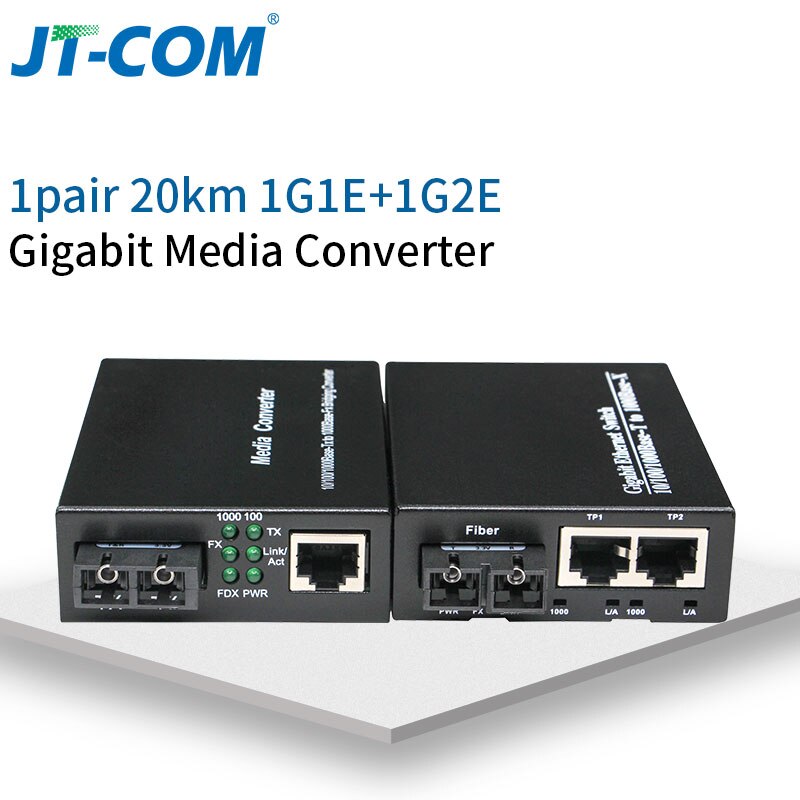 Gigabit ethernet fiber mediekonverter med en indbygget -in 1gb singlemode sc transceiver ,10/100/1000m rj45 to 1000 base-lx, op  to 20km: 1 par 1 g 1e-1 g 2e 20km