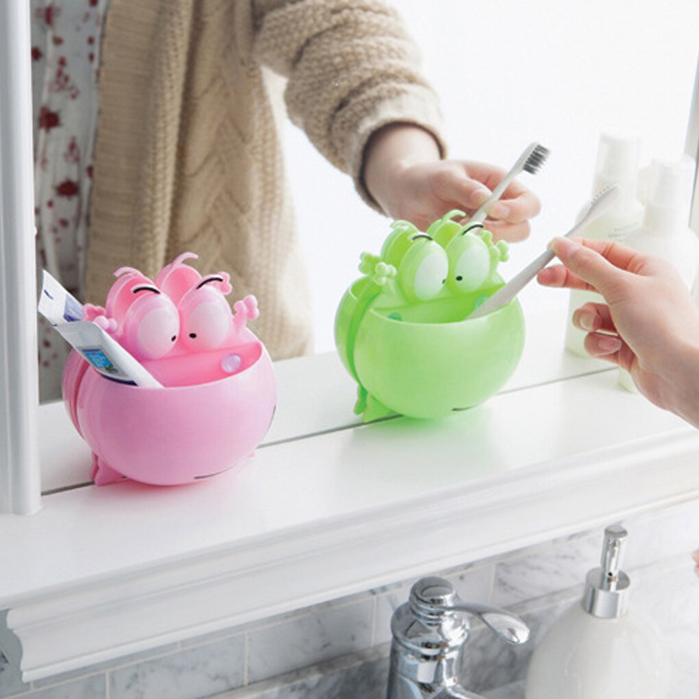 Bathroom Toothbrush Holder Cartoon frog Toothpaste Storage Rack Wall Mount Suction Cup Hook Shower Holder Bathroom Accessories