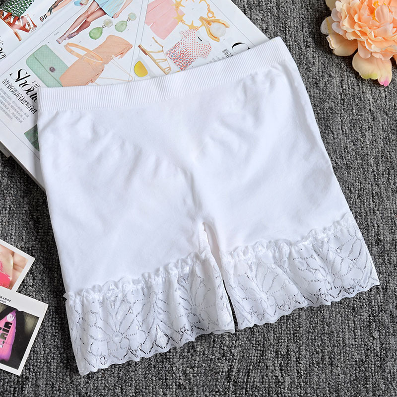 Women Safety Shorts Pants Seamless Lace High Waist Panties Shorty Femme Seamless Boyshorts Pants Girls Slim Women Boxer: white