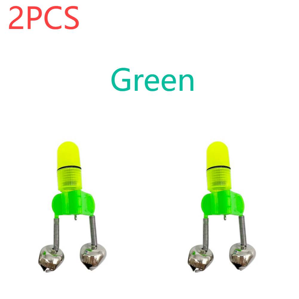 Cascabeles de pesca, caña de pescar nocturna, cebo para morder, luz de alarma, sonajero de pesca, picador de caña, accesorio de pesca de advertencia, 1-4 Uds.: Verde