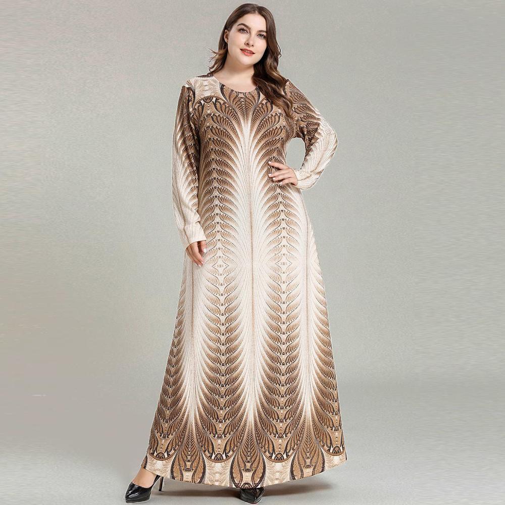 Islamic Women Vintage Abaya Muslim Dress Long Sleeve Printed Turkey Ladies Robe Maxi Long Party Dresses plus size 4XL: L