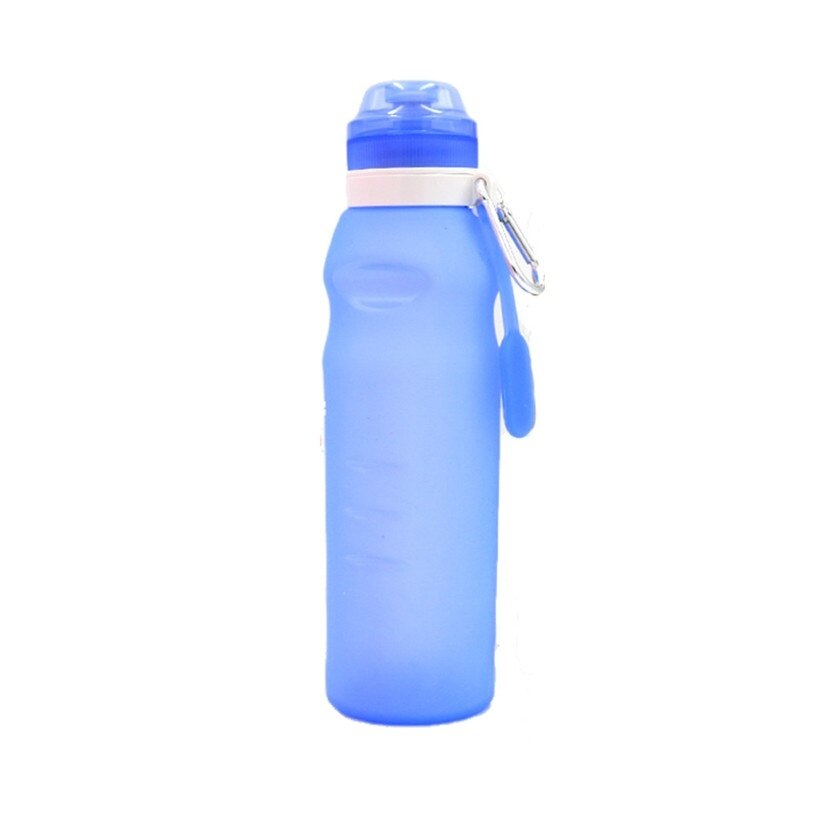 Siliconen Opvouwbare Waterfles Outdoor Sport Levert Reizen Draagbare Vouwen Grote Capaciteit Creatieve Goederen Sport Fles 600Ml: Blauw