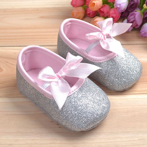 0-18M Newborn Baby Toddlers Bowknot Soft Ribbon Girl Glitter Crib Princess Paillette Shoes Anti-slip Soft Sole Prewalker