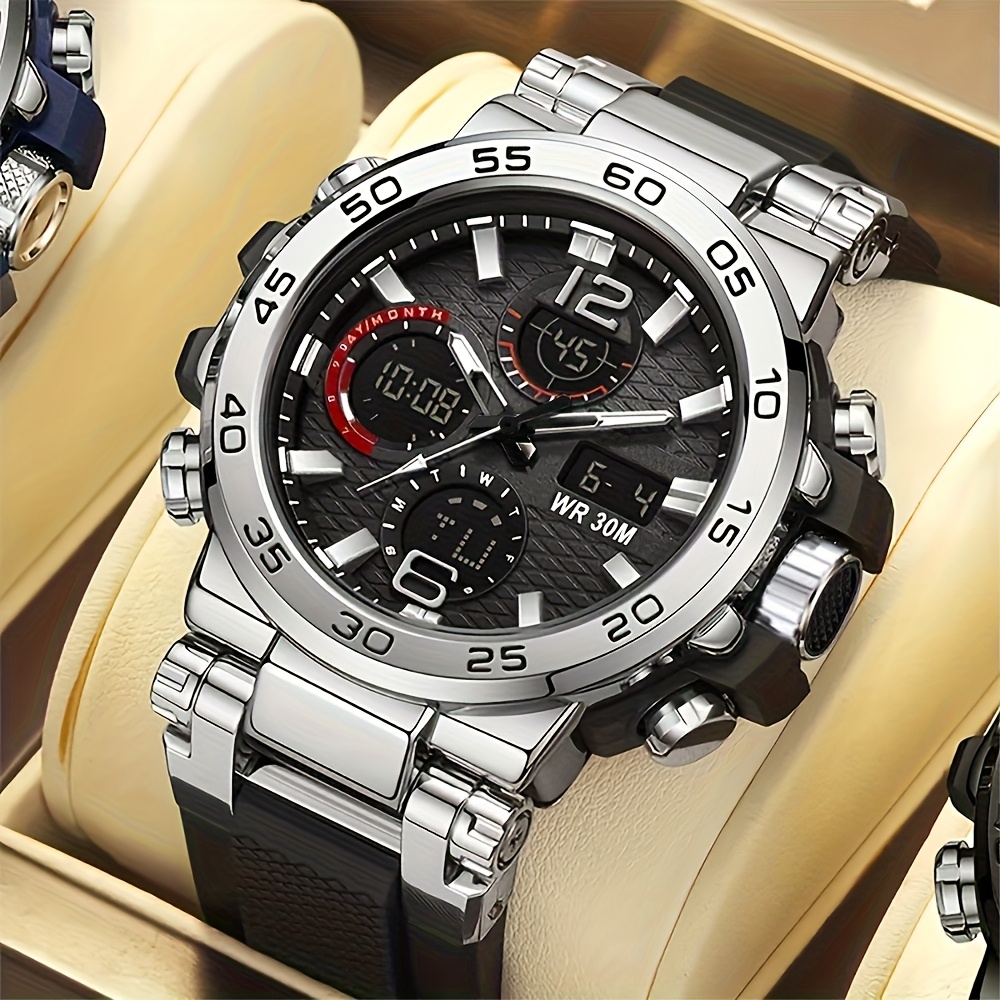Relógio eletrônico digital masculino multifuncional com despertador, data de luz noturna, seleção de presente para entusiastas ao ar livre: Prateado