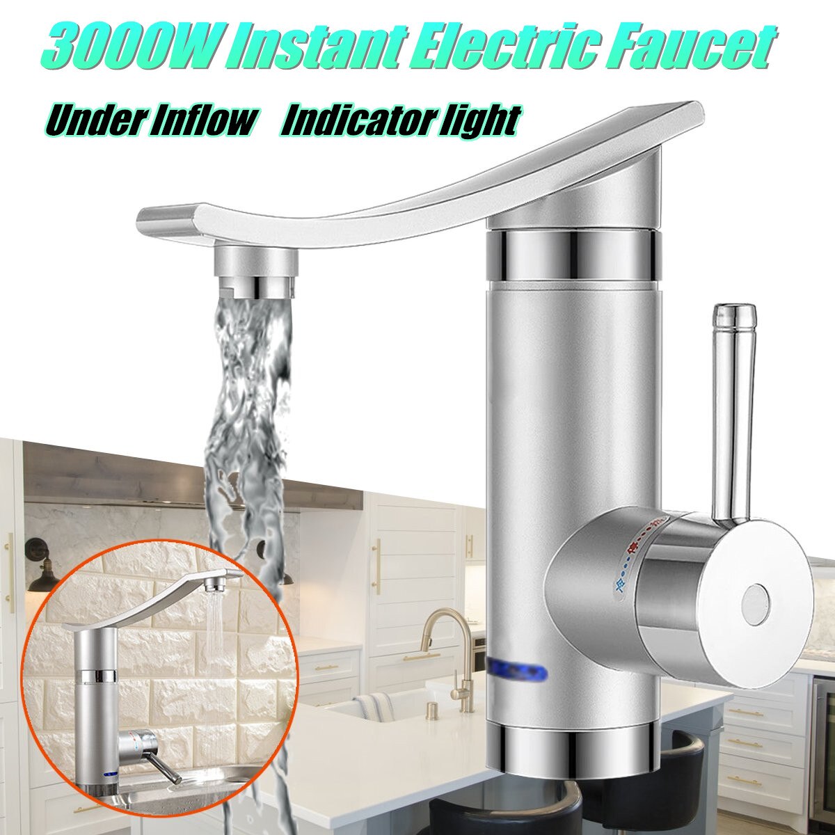 Hjem 3000w instant elektrisk vandhane vand elektriske vandvarmere under indstrømning/sidevand uden lækagesikring