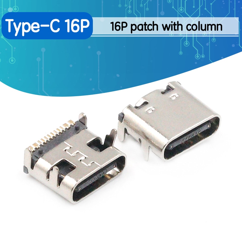10pz SMT USB 3.1 Tipo-C 16spillo connettore femmina per Il Telefono mobile di Ricarica porta di Ricarica Presa di Traino piedi spina