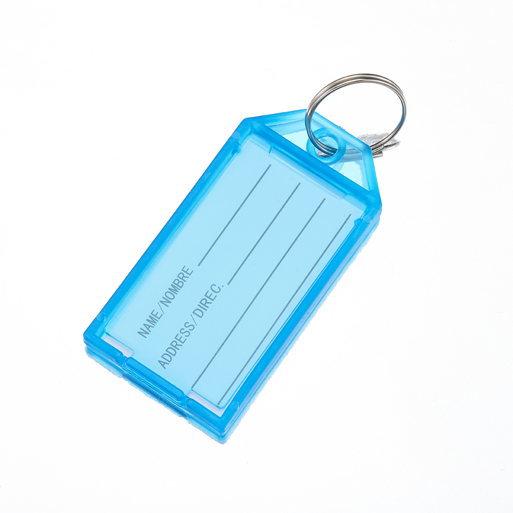 Porte-clés en plastique avec étiquette à rabat, fenêtre, bain, anneau fendu, porte-clés d'identification bricolage, bagage, sac à dos, voiture, prédire, 10 pièces: Bleu