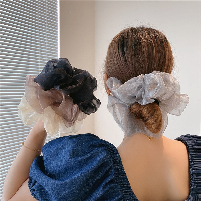 Oversized Hair Scrunchies For Women Solid Organza Scrunchie Hair Rubber Bands Elastic Hair Ties Accessories Ponytail Holder