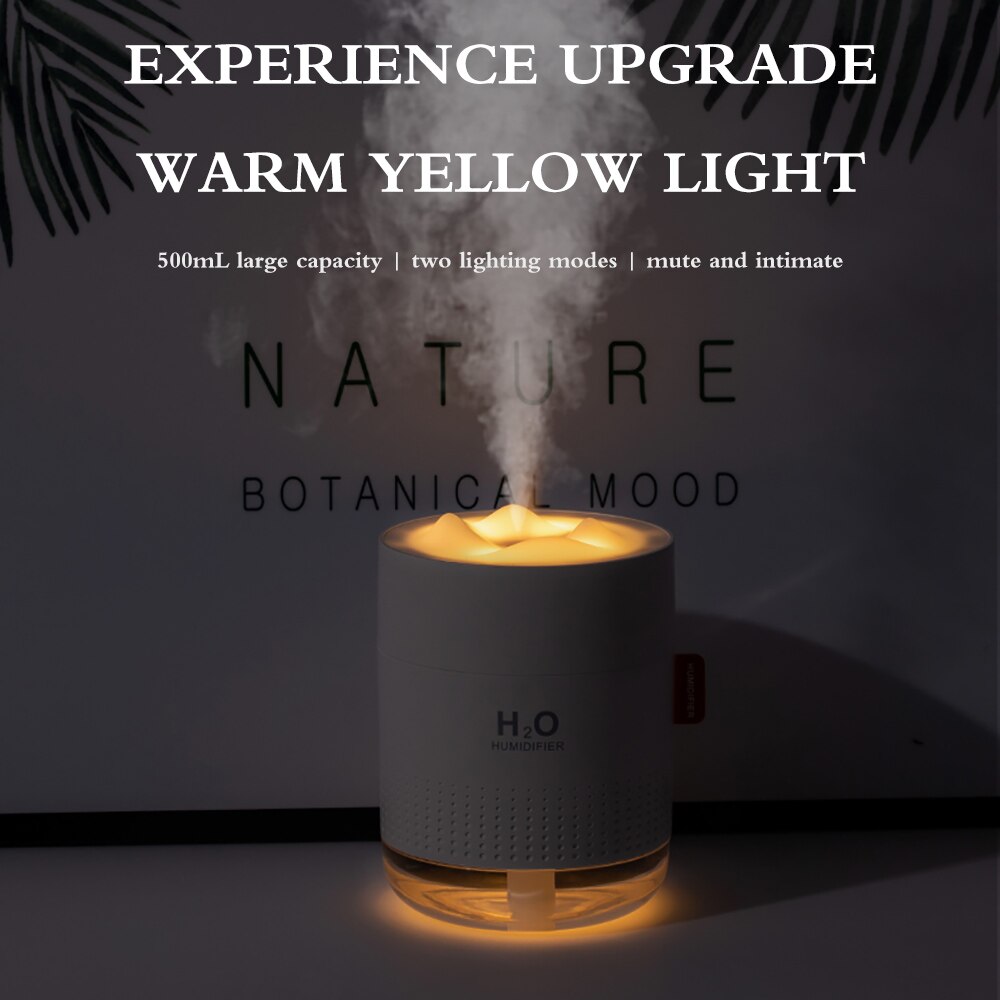 Humidificador ultrasónico de montaña nevada de 500ml, Mini humidificador de escritorio USB, difusor de niebla para el hogar, purificador de aire para interiores seguro