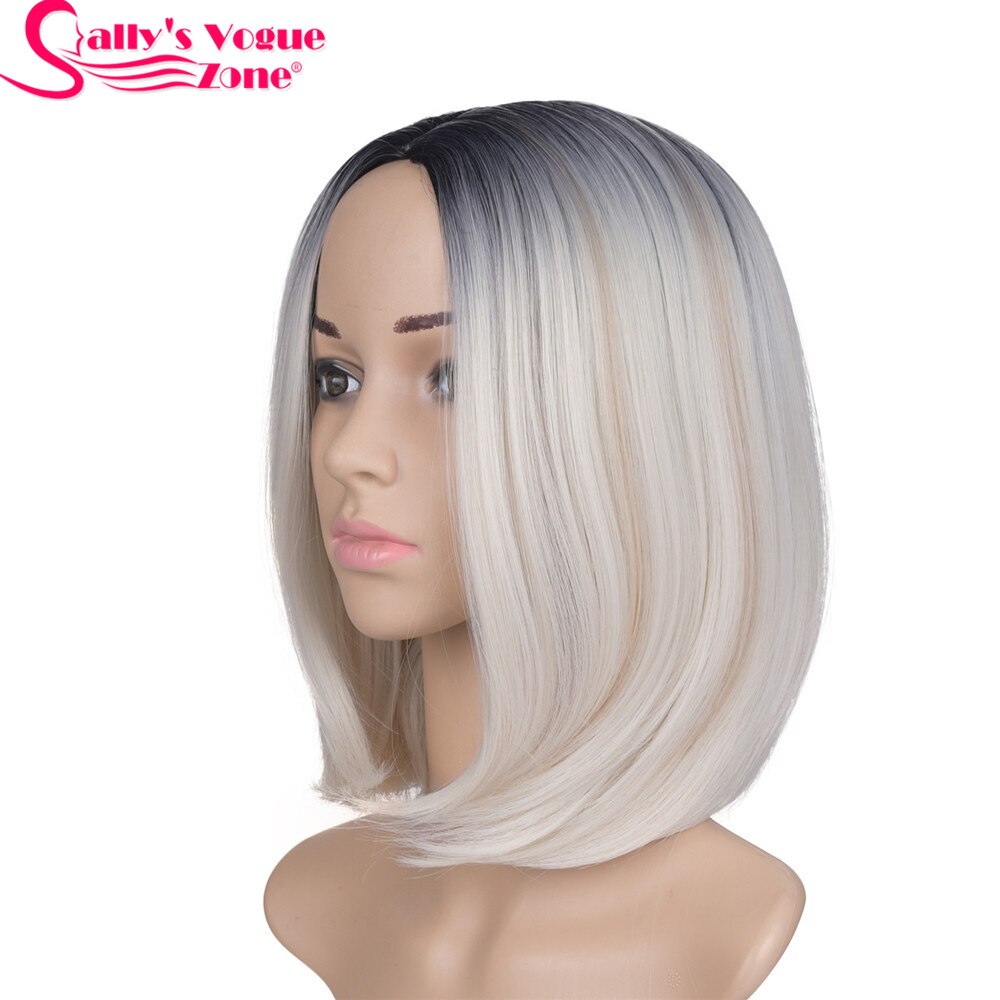 Sallyhair 12 inch japanse synthetische pruik met hoge temperatuur vezel, korte zwarte bob voor vrouwen: T1b/613