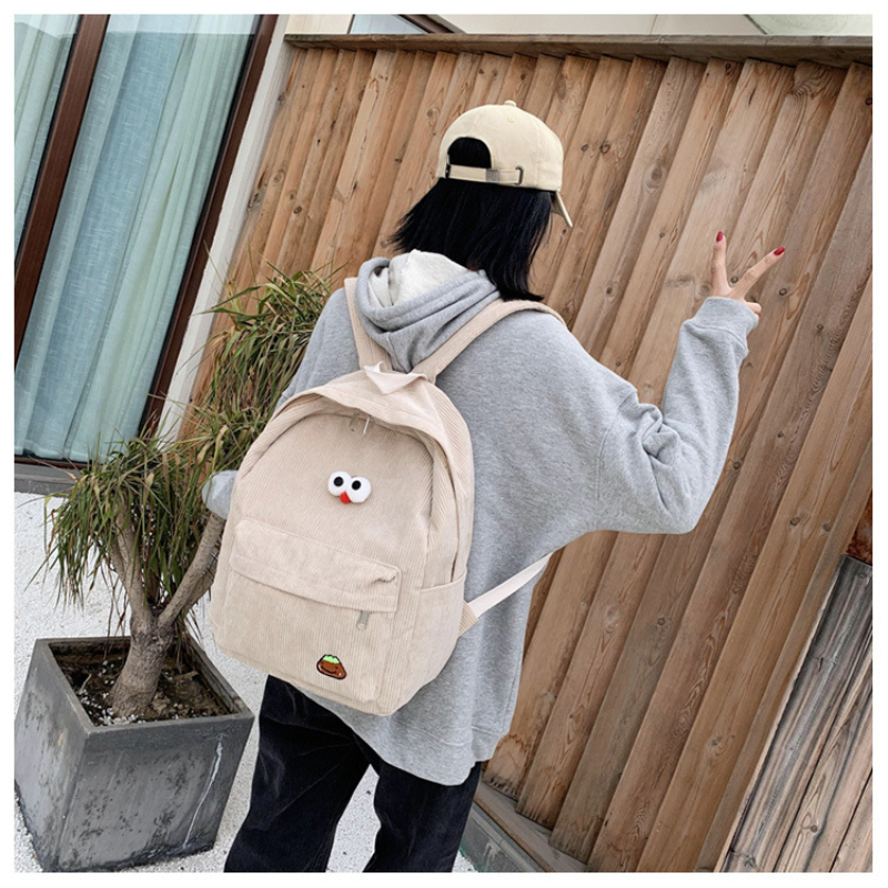 Corduroy Backpacks School Student Teen Girls Schoolbag High Large Capacity College Bookbag Classic Women Preppy Style