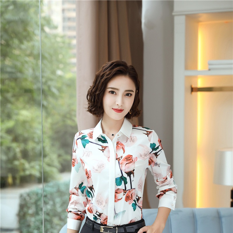 Herfst Winter Gedrukt Lange Mouwen Blouses & Shirts Voor Vrouwen Business Werkkleding Vrouwelijke Blouse Tops Ol Stijlen Shirt