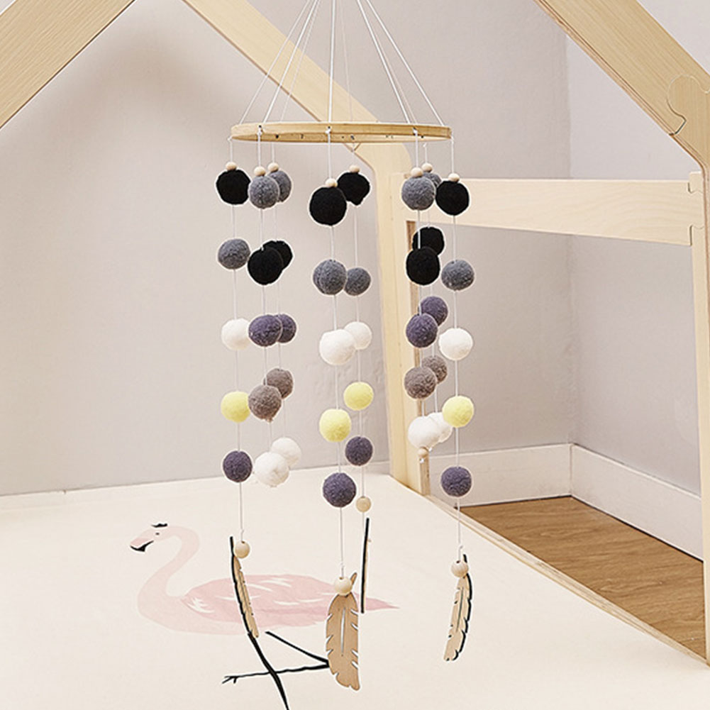 Handmade Durable Nursery Beautiful Bed Hanging Wooden Decoration Kids Room Felt Ball Photo Props Baby Wind Chimes Craft