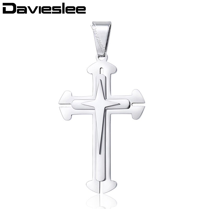 Davieslee 15 Styles Stainless Steel Cross Pendant for Men Gold Silver Color Multi Layers Clear CZ Trendy Jewelry DLKPP1: KP179