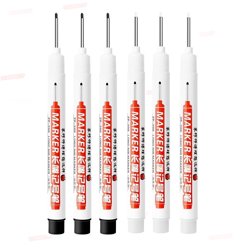 Rotulador de Punta larga de 6 piezas, puede agregar tinta, agujero profundo, bolígrafo largo, escribir tinta blanca y negra, posicionamiento de fábrica multipropósito, Punta 0,7-1,0: Negro