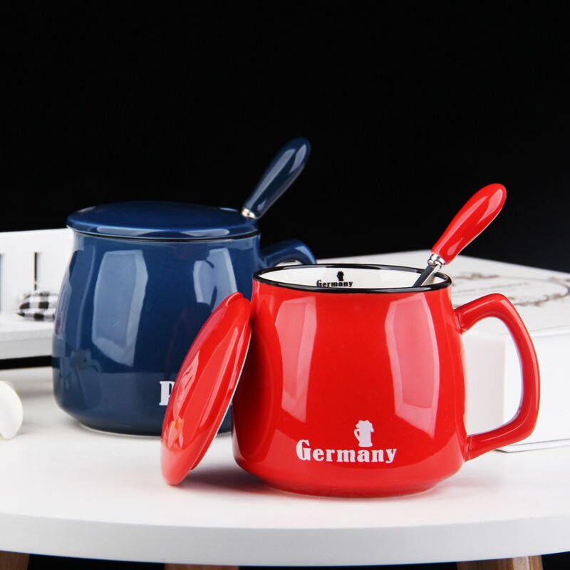 400ml Color Cartoon Ceramics Mug With Spoon Heat Resistant Coffee Milk Tea Mugs Breakfast Cup Drinkware Novelty