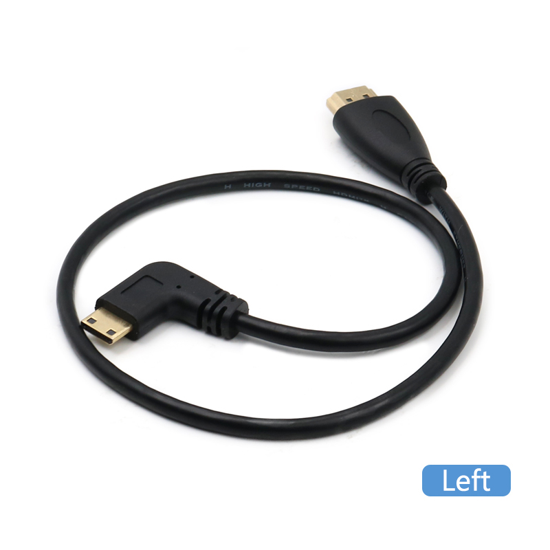Mini HD to HD Cable 1080P Gold Plated Male to Male Effect Mini HDMI-compatible 90 Degree Left Right Angle Cable Adapter: black