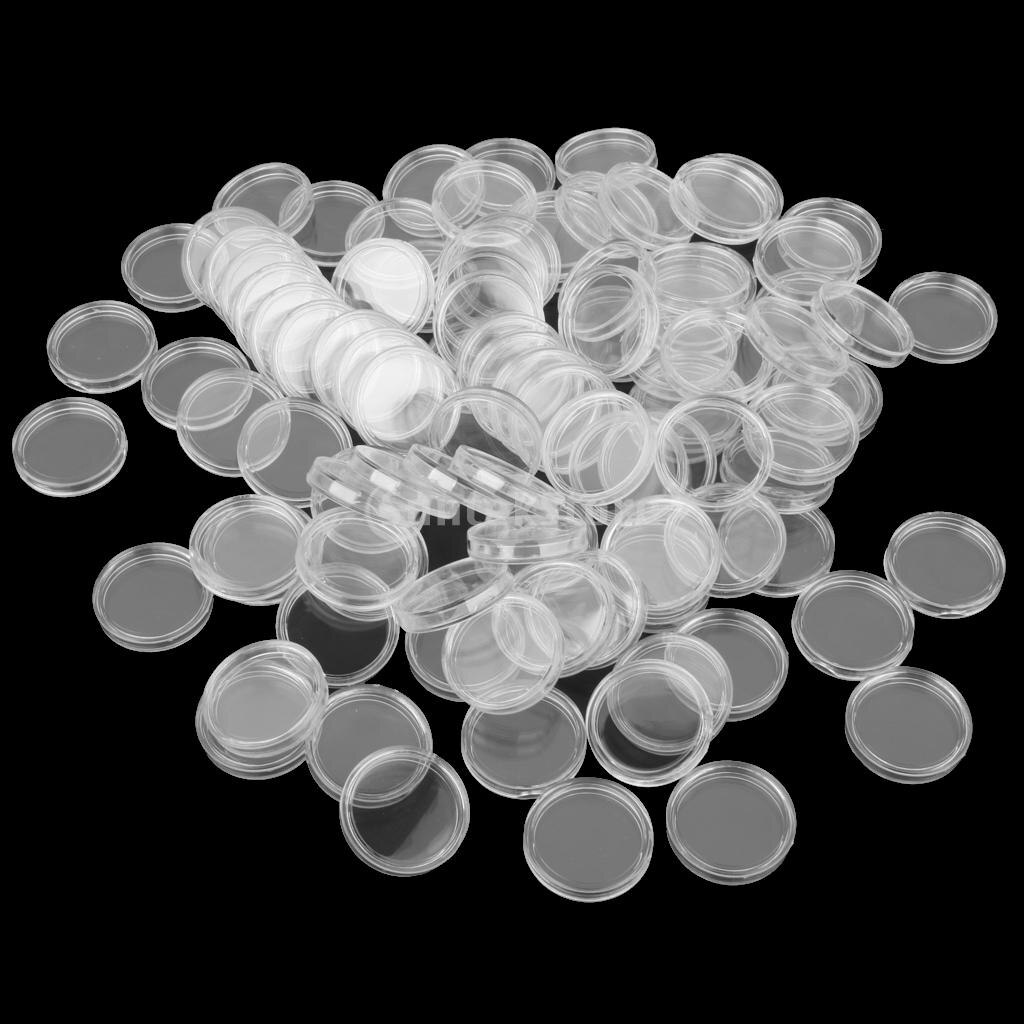 200 Pcs Kleine Ronde Transparante Plastic Munthouder Doos Beschikbaar Doos Vuurtoren Coin Capsules Voor Muntenverzameling 27 Mm