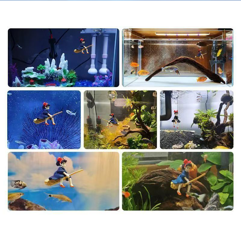 Tanques de peixes dos desenhos animados decoração mini mergulhador simulado flutuante sereia aquário decoração do tanque de peixes kiki pingente acessórios do aquário