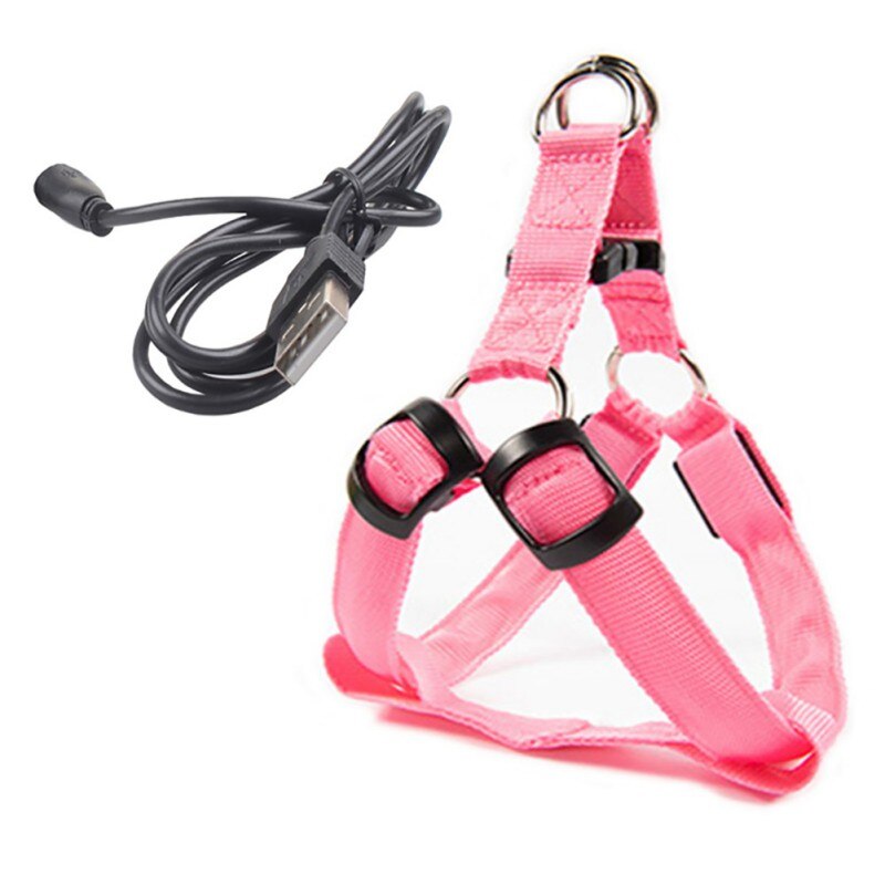 USB LED Dog Harness Pet Cat Dog Collar Harness Vest Safety Lighted Dog Harness Pet Dogs Luminous Fluorescent Collars: Pink / L