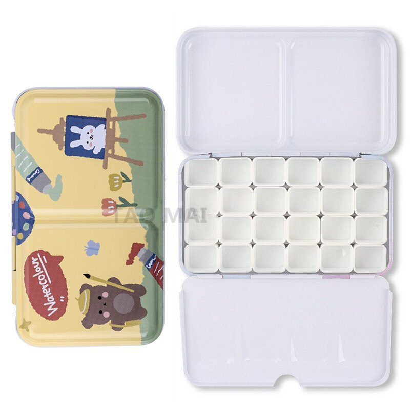Portable Watercolor Paint Metal Empty Box Palette With 24 Grids Watercolor Paint Storage Tools Painting Art Supplies