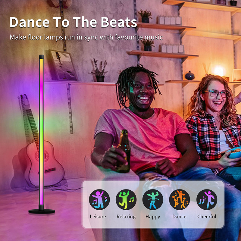 Rgb-gulvlampe moderne gulvlampe musiksynkronisering 10w stående gulvlampe stemningsbelysning med app-fjernbetjening til soveværelser stue