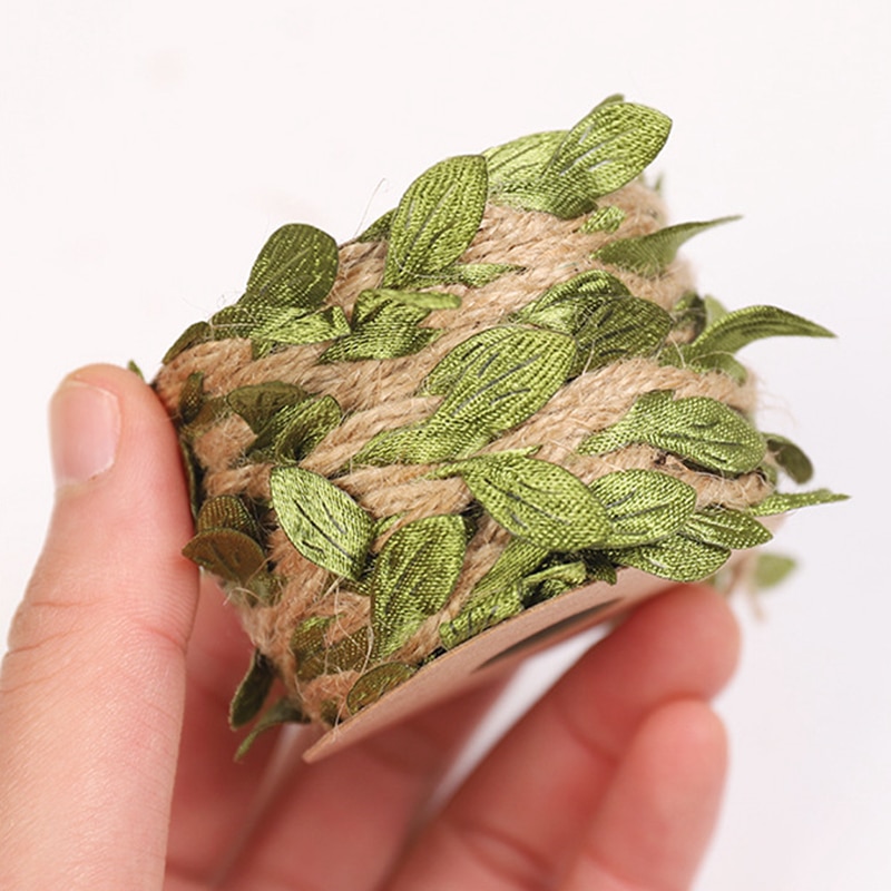 5M Simulation Green Leaves Weaving Jute Rope Ribbon for Restic Wedding Birthday Decoration Flower Bouquet Packaging Rattan