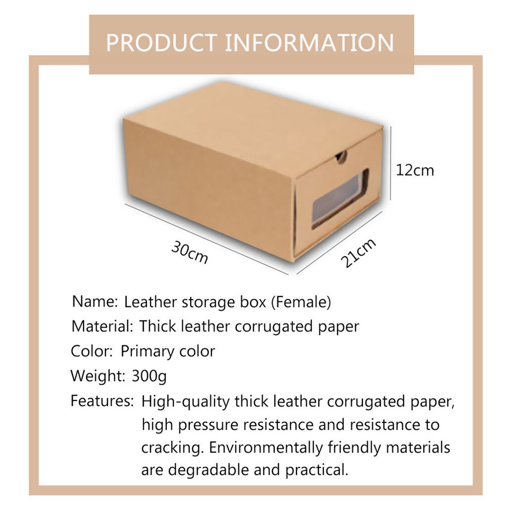 Thickened Kraft Cardboard Box Transparent Drawer Shoe box Receptacle Box Space Saving Storage Organizer Container Box Storage#25: C