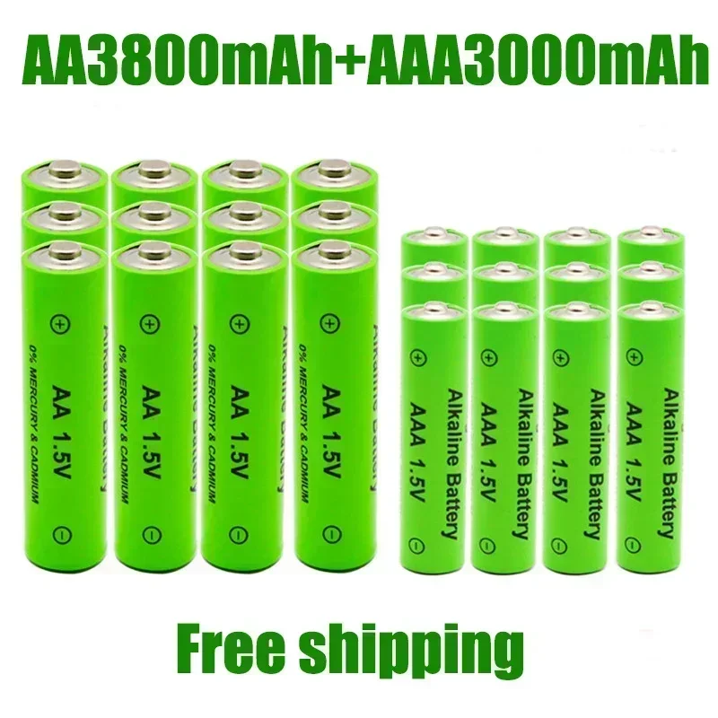 Pilas alcalinas recargables AA + AAA, 1,5 V, 3800mAh/1,5 V, 3000mah, linterna, reproductor de MP3, reloj, juguetes, reemplaza la batería Ni-Mh