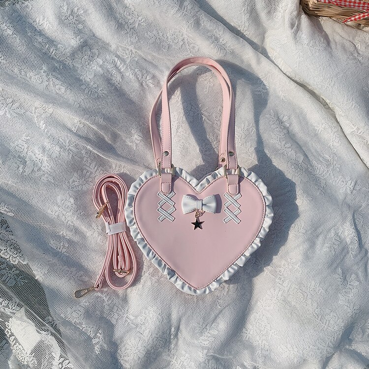 Sac à main à volants en forme de cœur pour fille Lolita, sacoche à nœud papillon, à bandoulière, adorable, princesse, 4 couleurs: A