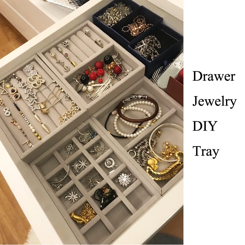 Drawer Jewelry Display Storage Tray Jewellery Organizer Box Earrings Holder Rings Packaging Watch Necklace Stand