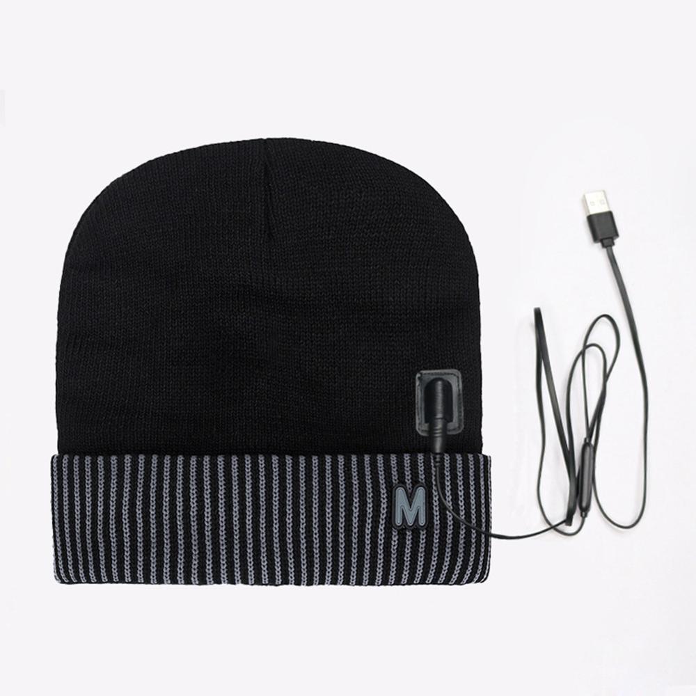 Berretto da cranio invernale con cappello riscaldato USB intelligente per uomo e donna ricaricabile lavabile con 3 flangiature lavorate a maglia: Grigio