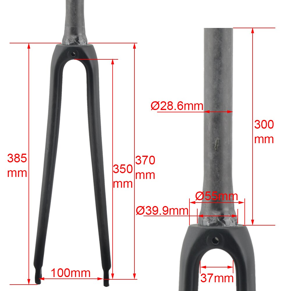 Ingen logo svart ud carbon gaffel cykel vägcykelgaffel avsmalnande framgaffel cykeldelar 700c v broms hård gaffel