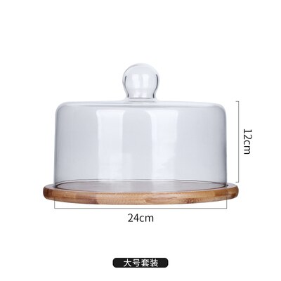 Plateau à gâteaux en bois avec couvercle en verre, plateau à Dessert, à pain, à collation, pour la conservation de la fraîcheur, couvercle Anti-cendres, plateau de stockage des aliments ménagers,: 24cm-A