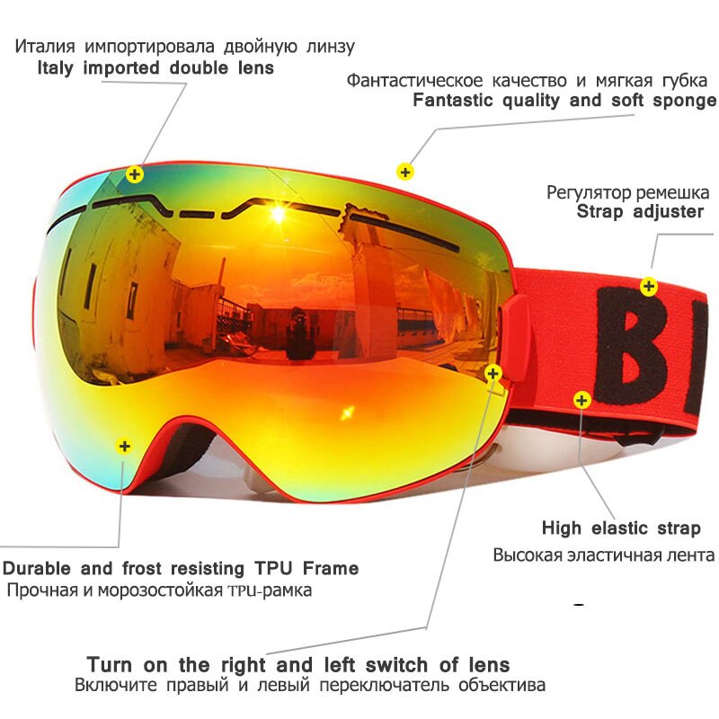 Uv400 anti-condens skibrillen met dubbele laag, grote lenzen, skibrillen met grote frame, sneeuwbrillen voor mannen, snowboardbrillen met spiegelcoating