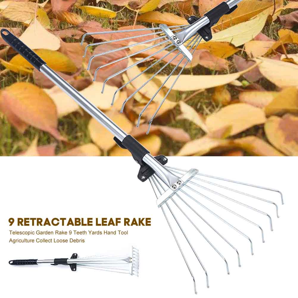 9 Teeth Lawns Fan Broom Leaf Brush Lightweight Garden Rake Yards Agriculture Telescopic Collect Loose Debris Portable Hand Tool