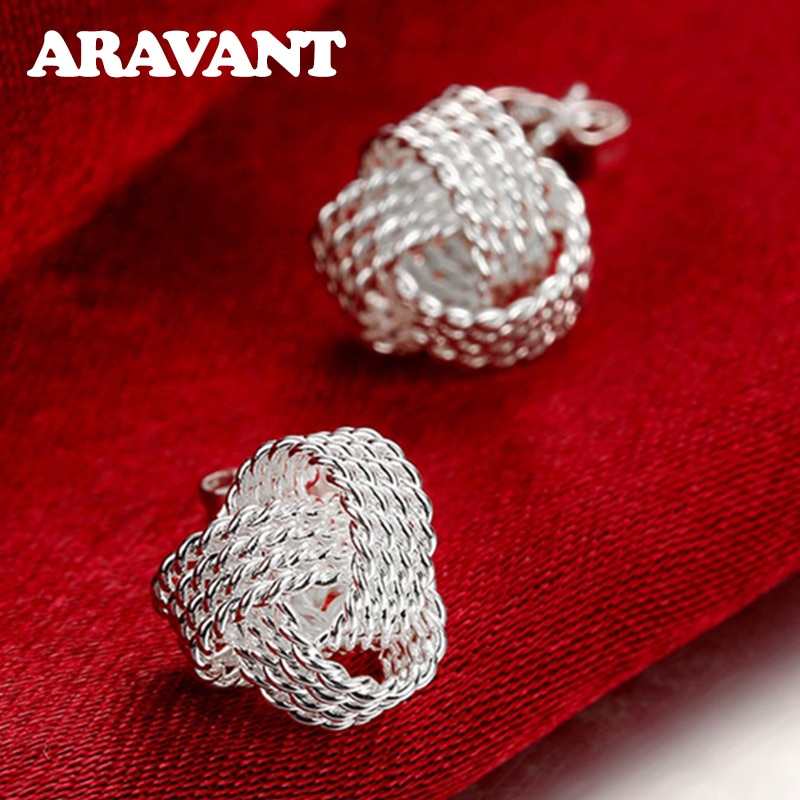 Aravant 925 Zilveren Sieraden Mode Geweven Netto Stud Oorbel Voor Vrouwen Zilveren Oorbellen Sieraden