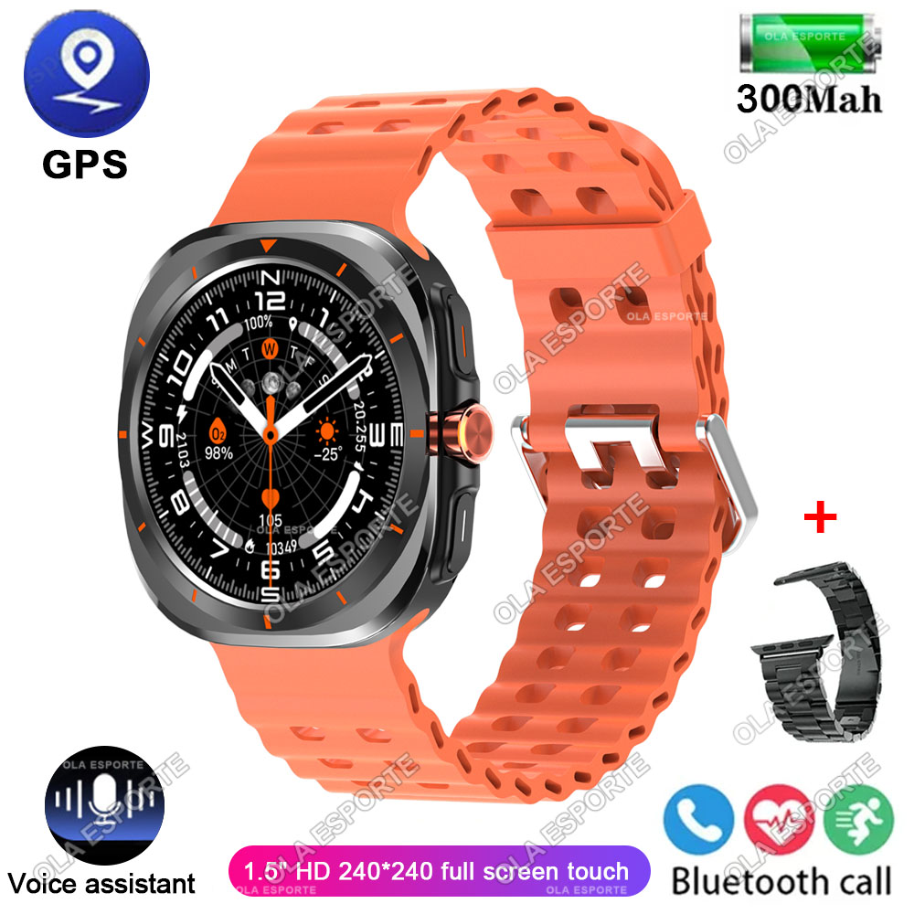 Watch 7 Ultra GPS Smartwatch 1.52'' AMOLED BT Calls Blood Oxygen Monitoring Waterproof Outdoor Smart Watches for Man For Samsung: Pink