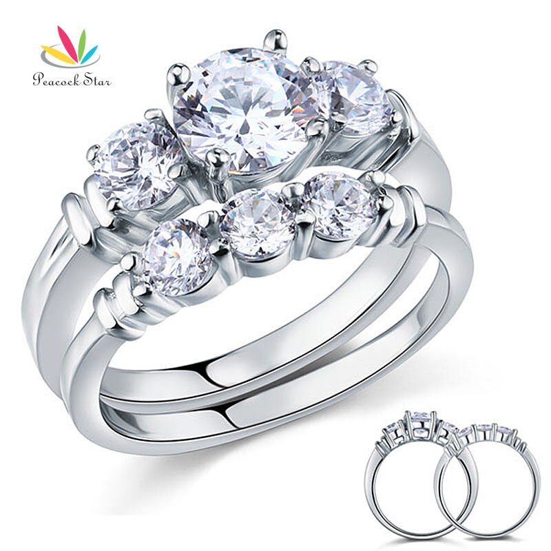 Peacock Star Round Cut 2-Pcs Solid Sterling 925 Silver Promise Engagement Ring Set Wedding Jewelry CFR8066