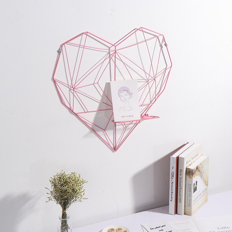 Estantes decorativos de hierro de estilo nórdico estante colgante de pared con forma de corazón para fotos, marco de postales, estante de almacenamiento para el hogar