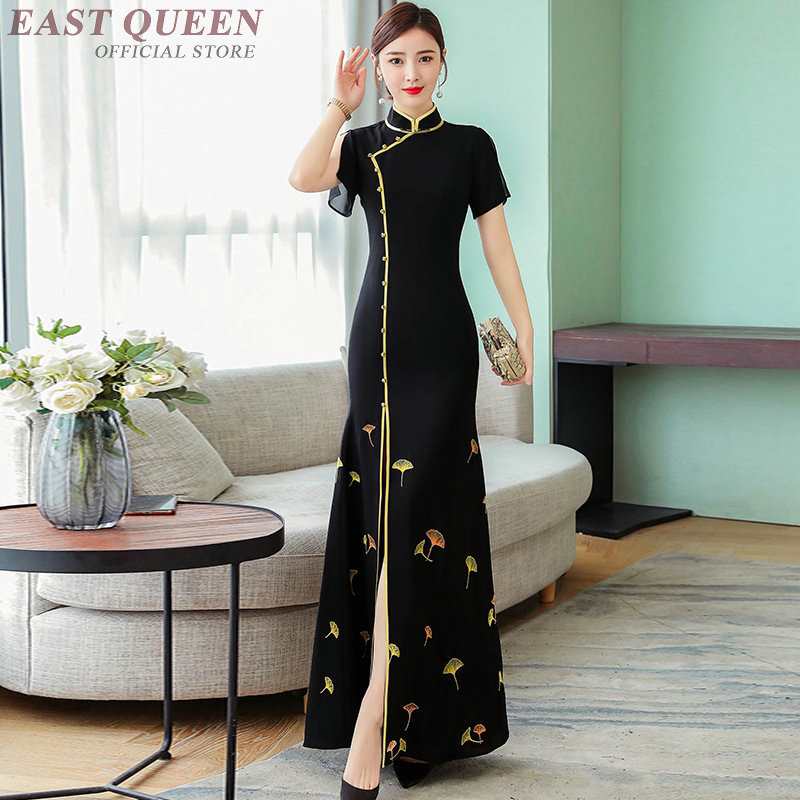 Svart maxi cheongsam kinesiske kjoler sommer aodai sexy orientalsk kjole qipao ao dai vietnam tradisjonell kjole  ta1750