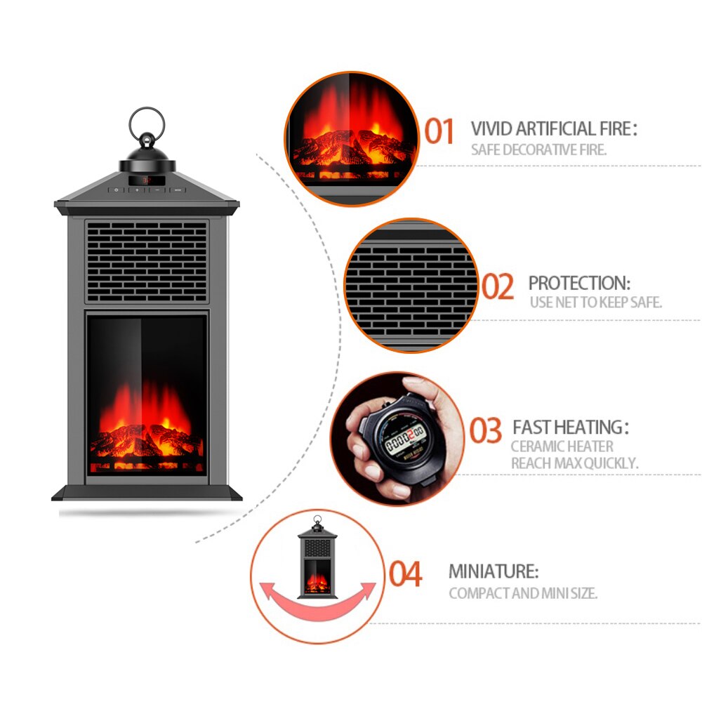 DUOLANG Elektrische Kachel Haard Kachel Draagbare Kachels voor De Thuis met 3D Vlam Effect, Thermostaat Afstandsbediening, 400 W, Zwart