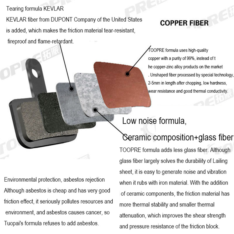 TOOPRE Mountain Bicycle Bike Disc Brake Pads Copper Fiber Semi Metal for Shimano M446 355 395 BB5 SRAM AVID HAYES Magura ZOOM